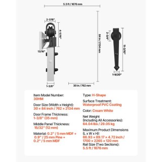 VEVOR Συρόμενη Πόρτα Αχυρώνα με Κιτ Εξαρτημάτων 762 x 2134mm MDF PV... VEVOR Συρόμενη Πόρτα Αχυρώνα με Κιτ Εξαρτημάτων 762 x 2134mm MDF PV...