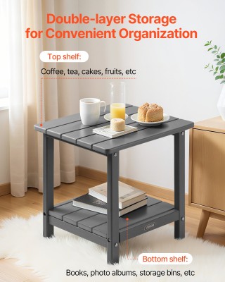 VEVOR Δίπατο Γκρι Πλαϊνό Τραπέζι Εξωτερικού Χώρου από HDPE HWBZHDPE...