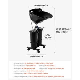 VEVOR Φορητός Νιπτήρας Κομμωτηρίου με Ρυθμιζόμενο Ύψος και Σωλήνα Α... VEVOR Φορητός Νιπτήρας Κομμωτηρίου με Ρυθμιζόμενο Ύψος και Σωλήνα Α...