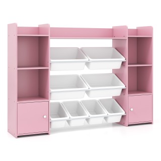 Costway Ροζ Παιδική Ντουλάπα Παιχνιδιών 142 εκ. - 4 Επίπεδα με 8 Αφ...