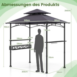 Costway Περίπτερο Ψησταριάς με Διπλή Στέγη & Πλευρικά Ράφια & Μεταλ...