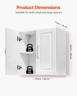 VEVOR Λευκός Κρεμαστός Ντουλάπι Τοίχου με Ρυθμιζόμενο Ράφι και 2 Πό...