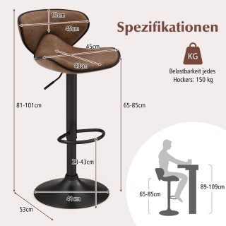 Costway Σετ 2 Μπαρ Σκαμπό με Περιστροφή 360° και Ρυθμιζόμενο Ύψος J...