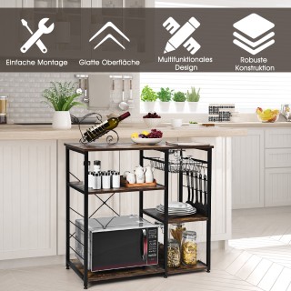 Costway Πολυλειτουργική Ξύλινη Ραφιέρα Κουζίνας με Γάντζους και Καλ...