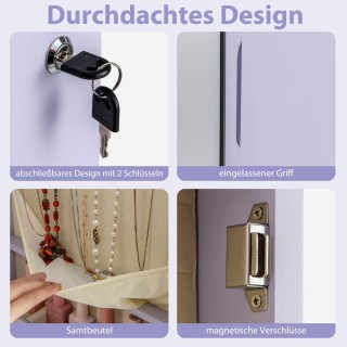 Costway Κοσμηματοθήκη με LED Φωτισμό και Καθρέπτη, Μωβ, Κλειδωτός J... Costway Κοσμηματοθήκη με LED Φωτισμό και Καθρέπτη, Μωβ, Κλειδωτός J...