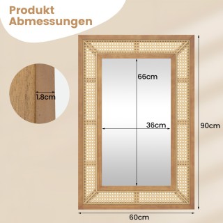 Costway Ρατάν Καθρέφτης Τοίχου με Ρουστίκ Ξύλινο Πλαίσιο και Μποέμ ...