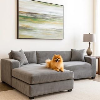 Ruhhy Ελαστικό Βελουτέ Κάλυμμα Γωνιακού Καναπέ - Σκούρο Γκρι 190-23...