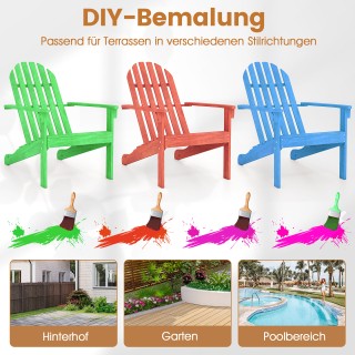 Costway Καρέκλα κήπου Adirondack από ξύλο ακακίας με κεκλιμένο κάθι...