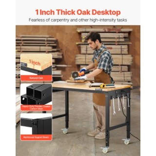 VEVOR Ρυθμιζόμενος Πάγκος Εργασίας 48 με Ρόδες, Παροχή Ρεύματος & Π...