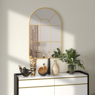 HOMCOM Καθρέφτης Τοίχου με Καμάρα από Γυαλί και Μέταλλο Χρυσό σε Μο...