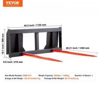 VEVOR 49 Δόρατα Σανό, Φορτίο 3000lbs, Προσαρμογή Τρακτέρ 2τμχ, Γρήγ... VEVOR 49 Δόρατα Σανό, Φορτίο 3000lbs, Προσαρμογή Τρακτέρ 2τμχ, Γρήγ...