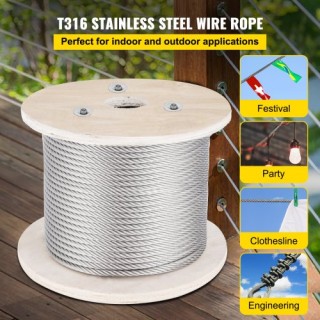 Καλώδιο Ανοξείδωτο VEVOR 316, 500FT, 5/32, 1x19, 3300 LBS, για Εξωτ...