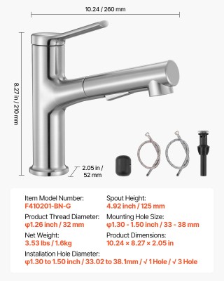 VEVOR Πολυλειτουργική Μπαταρία Νεροχύτη με Διακόπτη & Διαστάσεις 10... VEVOR Πολυλειτουργική Μπαταρία Νεροχύτη με Διακόπτη & Διαστάσεις 10...