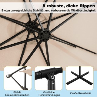 Costway Κρεμαστή ομπρέλα κήπου με μανιβέλα και 40 ηλιακά LED, μπεζ,...