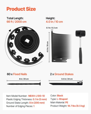 VEVOR Πλαστικό Περίφραξη Κήπου 66ft x 4in με Αξεσουάρ SLPZ66FT4INCG... VEVOR Πλαστικό Περίφραξη Κήπου 66ft x 4in με Αξεσουάρ SLPZ66FT4INCG...