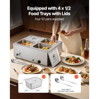 VEVOR Μπεν Μαρί 4 Θέσεων 1500W Επιτραπέζιο Ζέσταμα Τροφίμων με Καπά... VEVOR Μπεν Μαρί 4 Θέσεων 1500W Επιτραπέζιο Ζέσταμα Τροφίμων με Καπά...