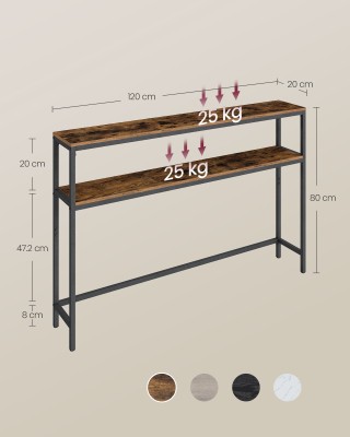 VASAGLE Κονσόλα Διπλού Ραφιού 20x120x80 εκ. για Σαλόνι ή Χολ, Ρουστ...