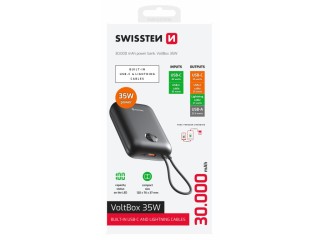 SWISSTEN Powerbank Voltbox 35 W 30 000 mAh με ενσωματωμένα καλώδια ...