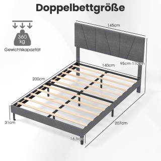 Costway Σκελετός Διπλού Κρεβατιού 140 x 200 cm με Ρυθμιζόμενο Γεωμε...