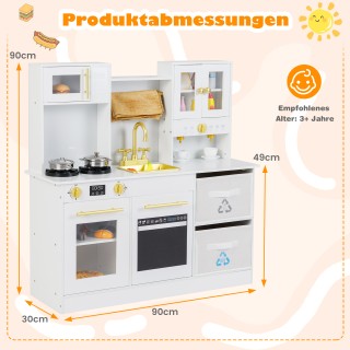 Costway Ξύλινη Παιδική Κουζίνα με Ήχοι & Φωτισμός, Καφετιέρα, Βρύση...