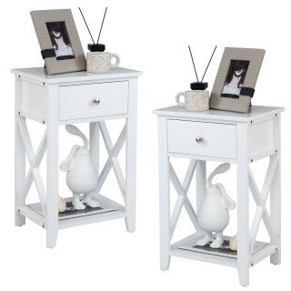 Costway Σετ 2 τεμαχίων X-σχήματος κομοδίνο με συρτάρι & κάτω ράφι α...