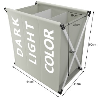 BAKAJI  Καλάθι Απλύτων 3 Διαμερίσματα Πτυσσόμενο Μεταλλικό και Υφασ...