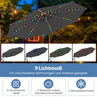 Costway Μεγάλη Γκρι Ομπρέλα 3m με LED Φωτισμό & Ρυθμιζόμενη Κλίση N...