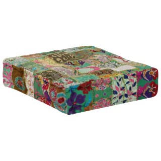 vidaXL Βαμβακερό Πουφ Patchwork Πράσινο 50x50x12 cm 246576