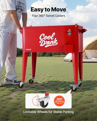 VEVOR Κόκκινο Ρόλινγκ Ψυγείο Κάρτ 80 QT, Διαστάσεις 915 x 465 x 880...