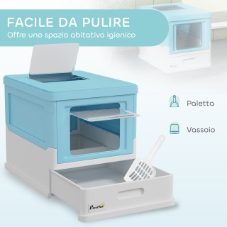 PawHut Κλειστή Λεκάνη Υγιεινής για Γάτες με Φτυαράκι, Αποσπώμενο Δί...