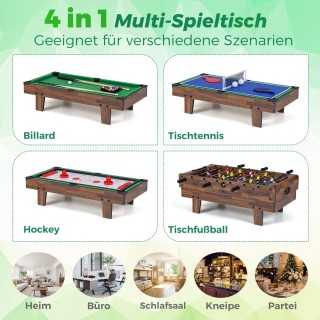 Costway Πολυλειτουργικός Τραπέζι 4 σε 1: Μπιλιάρδο, Πινγκ Πονγκ, Αε...