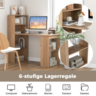 Costway Γραφείο με Βιβλιοθήκη Υπολογιστή με 6 Ράφια Φυσικό Ξύλο CB1...