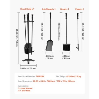 VEVOR Σετ Εργαλείων Τζακιού VEVOR, Μαύρο, 4 PCS, Διάσταση: 29.53 x ... VEVOR Σετ Εργαλείων Τζακιού VEVOR, Μαύρο, 4 PCS, Διάσταση: 29.53 x ...