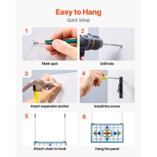 VEVOR Βιτρό Κρεμαστό Τζάμι Tiffany με Αλυσίδα 26 x 16 Ίντσες HXFXCS...