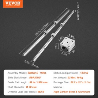 VEVOR Σετ Οδηγών SBR20 1500mm, 2 Ράγες & 4 Οδηγοί SBR20UU για CNC ... VEVOR Σετ Οδηγών SBR20 1500mm, 2 Ράγες & 4 Οδηγοί SBR20UU για CNC ...