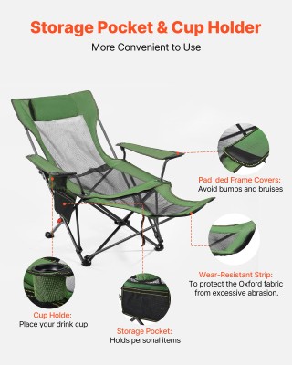 VEVOR Πτυσσόμενη Πολυθρόνα Παραλίας, 4 Ρυθμιζόμενες Θέσεις, 166cm x...