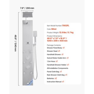 VEVOR Σύστημα Ντους Πύργου με Ανοξείδωτη Στήλη και Κεφαλή Βροχής FT... VEVOR Σύστημα Ντους Πύργου με Ανοξείδωτη Στήλη και Κεφαλή Βροχής FT...