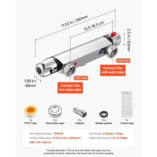 VEVOR Θερμοστατική Βαλβίδα Ντους Χρωμιωμένη YXFDKHDSHWWKR0M3C001V0 VEVOR Θερμοστατική Βαλβίδα Ντους Χρωμιωμένη YXFDKHDSHWWKR0M3C001V0