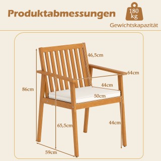 Costway Σετ 2 καρεκλών κήπου και τραπεζαρίας από ακακία με αφαιρούμ...