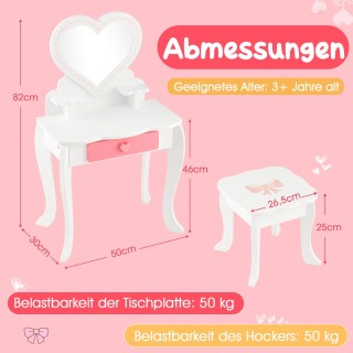 Costway Σετ Τουαλέτας Μακιγιάζ 2-σε-1 για Παιδιά με Καθρέφτη Καρδιά...