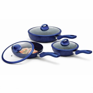 BAKAJI Σετ 6 Τεμαχίων Μπλε Αλουμινένια Τηγάνια με Καπάκι για Όλες τ...