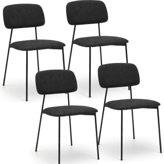BAKAJI Σετ 4 Μαύρες Καρέκλες Παρίσι με Ύφασμα, Μεταλλική Δομή και Ε...