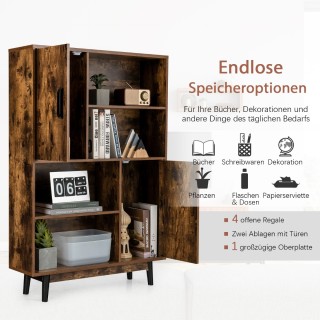 Costway Ράφι βιβλίων Ξύλινη ντουλάπα αποθήκευσης με πόρτες και ανοι...