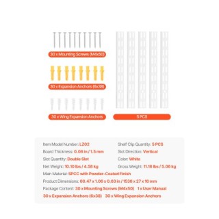 VEVOR Ρυθμιζόμενο Σύστημα Ραφιών Τοίχου από Ατσάλι 60 ιντσών (Σετ 5...