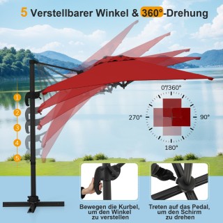 Ρυθμιζόμενη Ομπρέλα Κήπου με Περιστροφή 360° 250 x 250 cm και Ανθεκ...