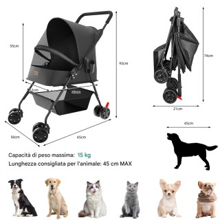 BAKAJI Πτυσσόμενο Καροτσάκι για Κατοικίδια Σκύλους και Γάτες Μαύρο ...