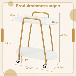 Costway Μοντέρνο διώροφο τροχήλατο κομοδίνο με επιφάνειες από τεχνη...