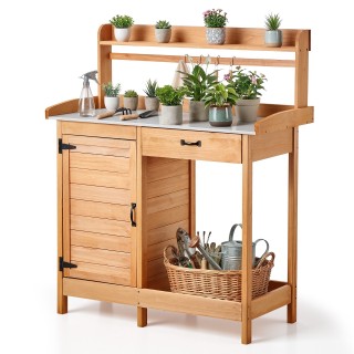 VEVOR Ξύλινος Πάγκος Κηπουρικής με Μεταλλική Επιφάνεια Εργασίας και...