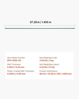 VEVOR Κοντάρια Κηπουρικής, Σετ 50 Τεμαχίων, Πλαστικοποιημένα Μεταλλ...