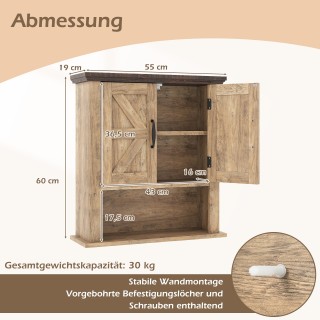 Costway Ντουλάπι Κρεμαστό με Ρυθμιζόμενα Ράφια, Πόρτες και Ανοιχτό ...